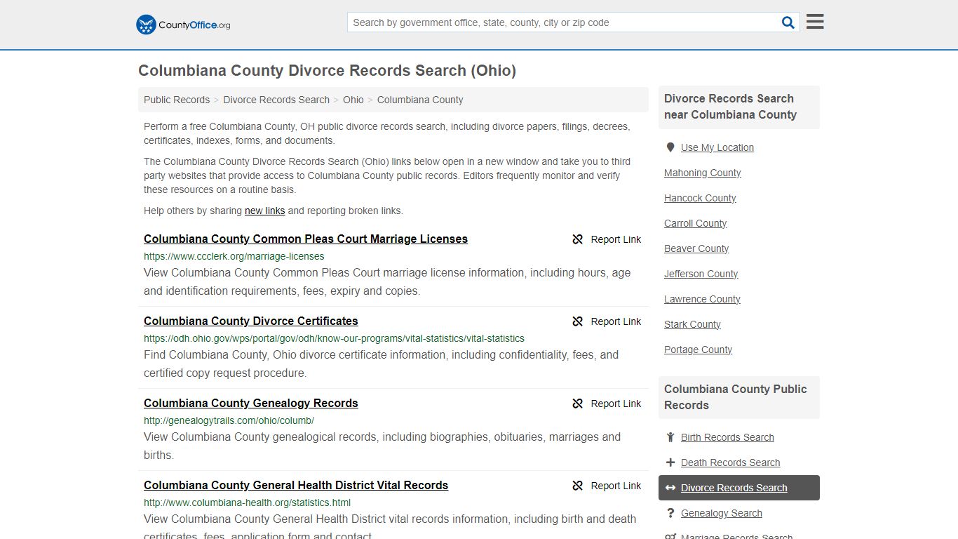 Columbiana County Divorce Records Search (Ohio) - County Office