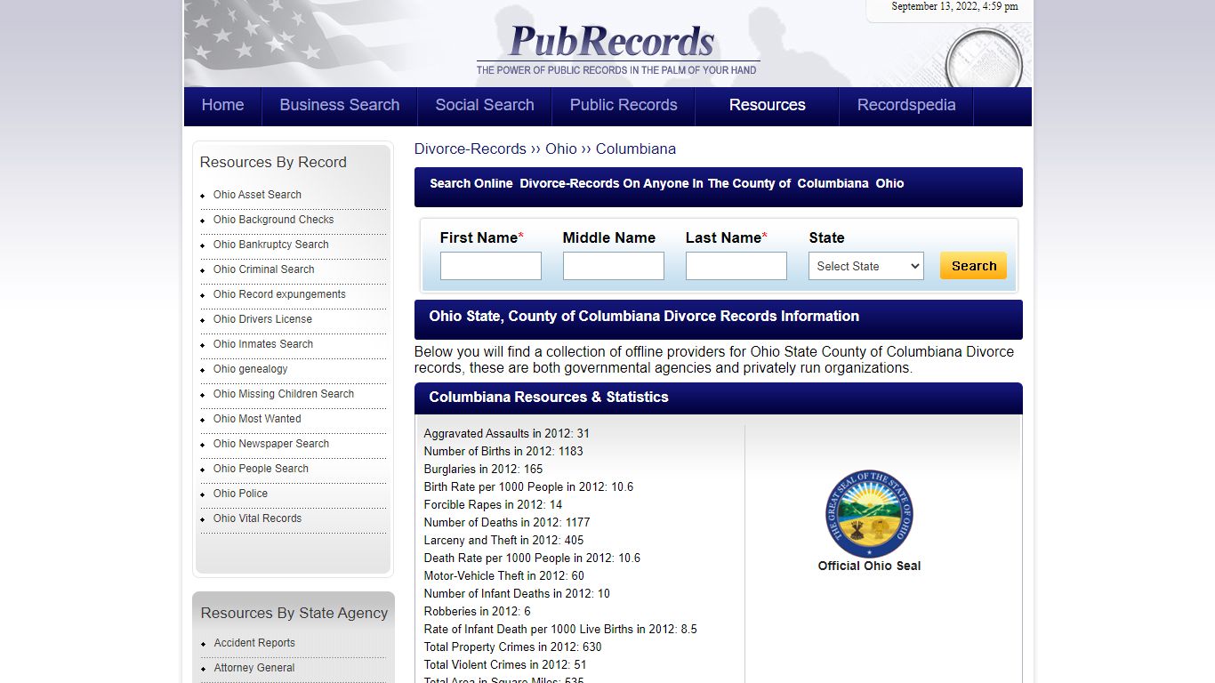 Columbiana County, Ohio Divorce Records