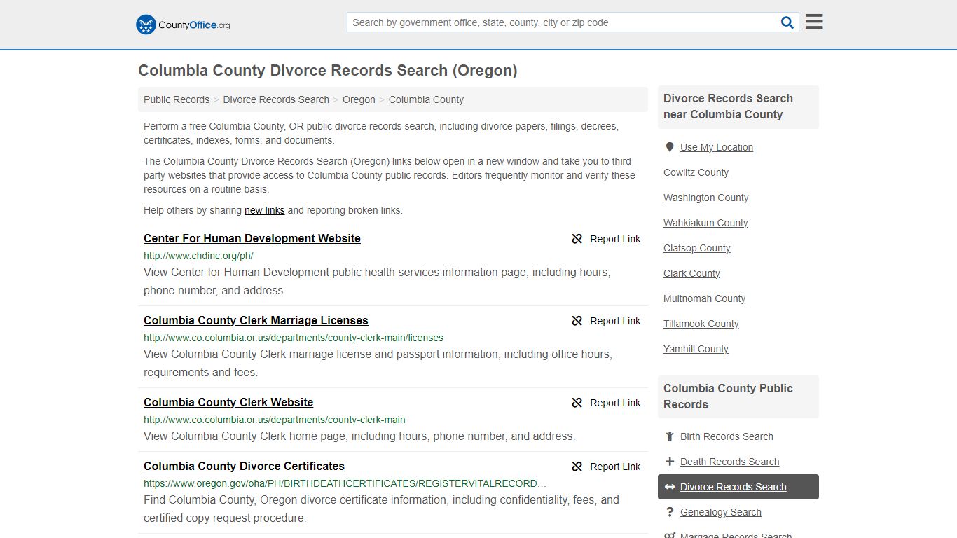 Columbia County Divorce Records Search (Oregon) - County Office